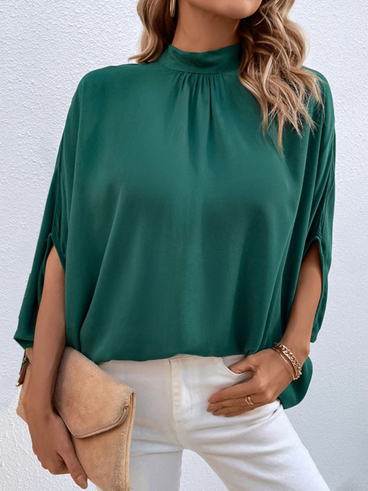 Tie Back Mock Neck Blouse