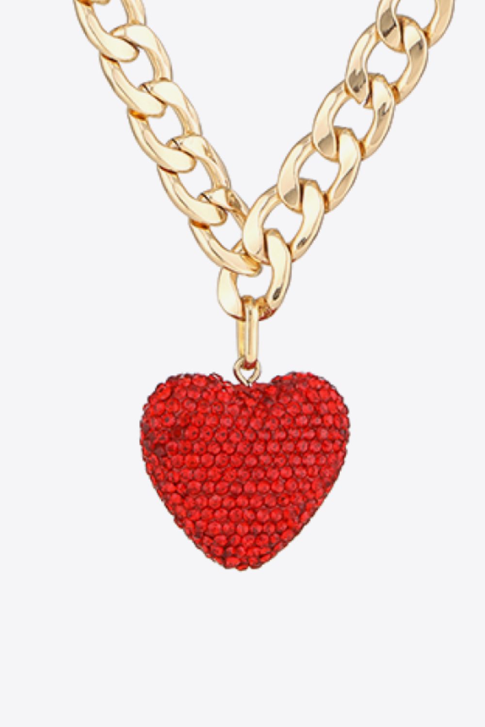 Rhinestone Heart Pendant Curb Chain Necklace