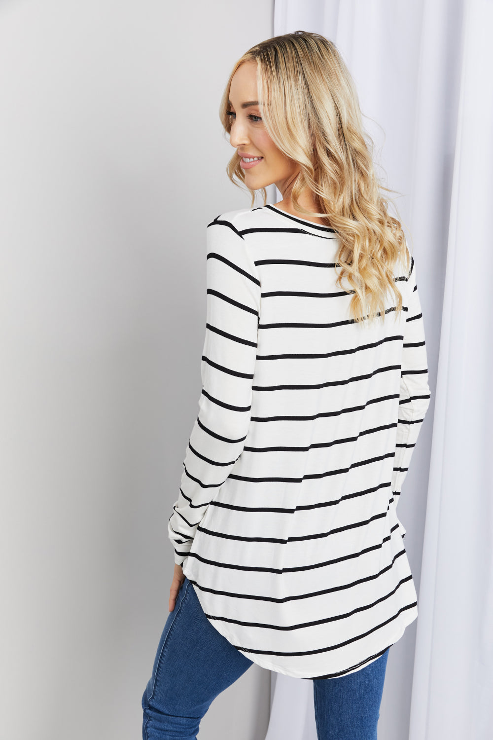 Zenana Full Size Striped V-Neck Long Sleeve Top