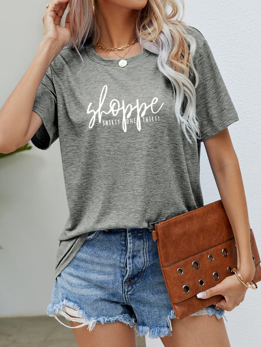 Slogan Graphic Round Neck Short Sleeve Tee