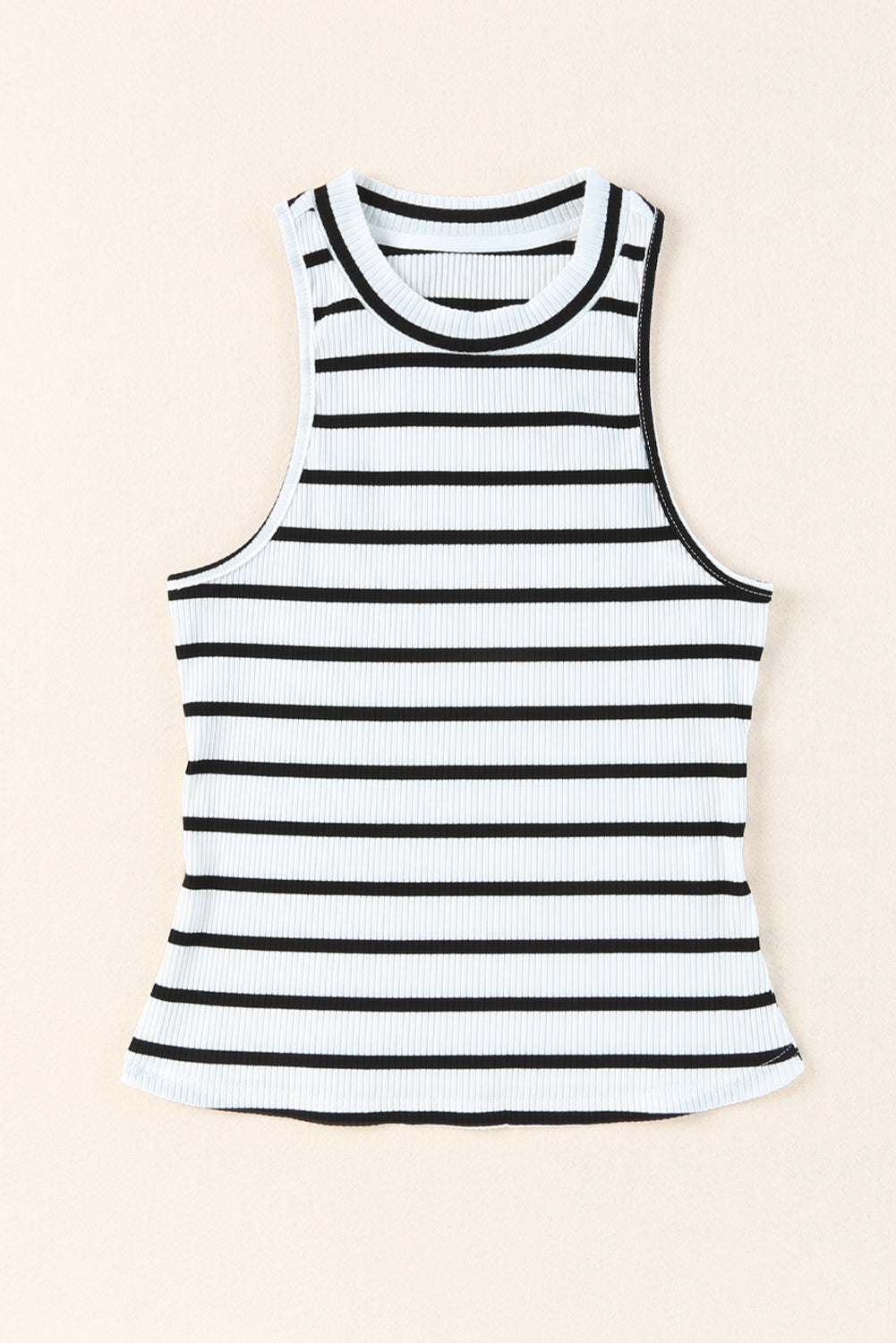 Striped Ribbed Round Neck Tank