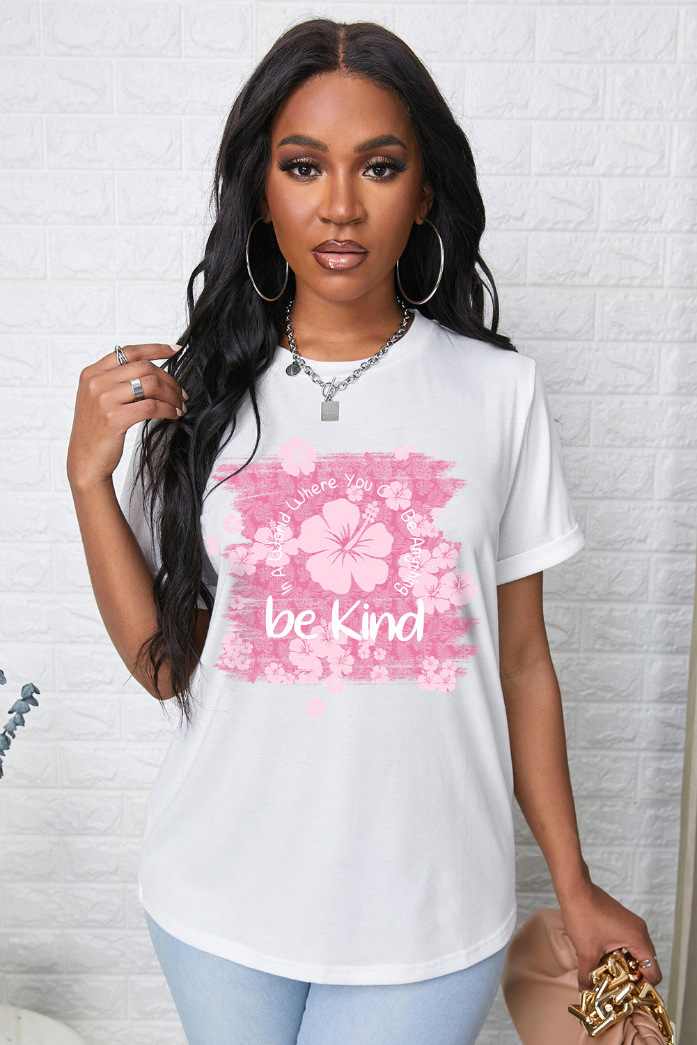 BE KIND Flower Graphic Round Neck Tee