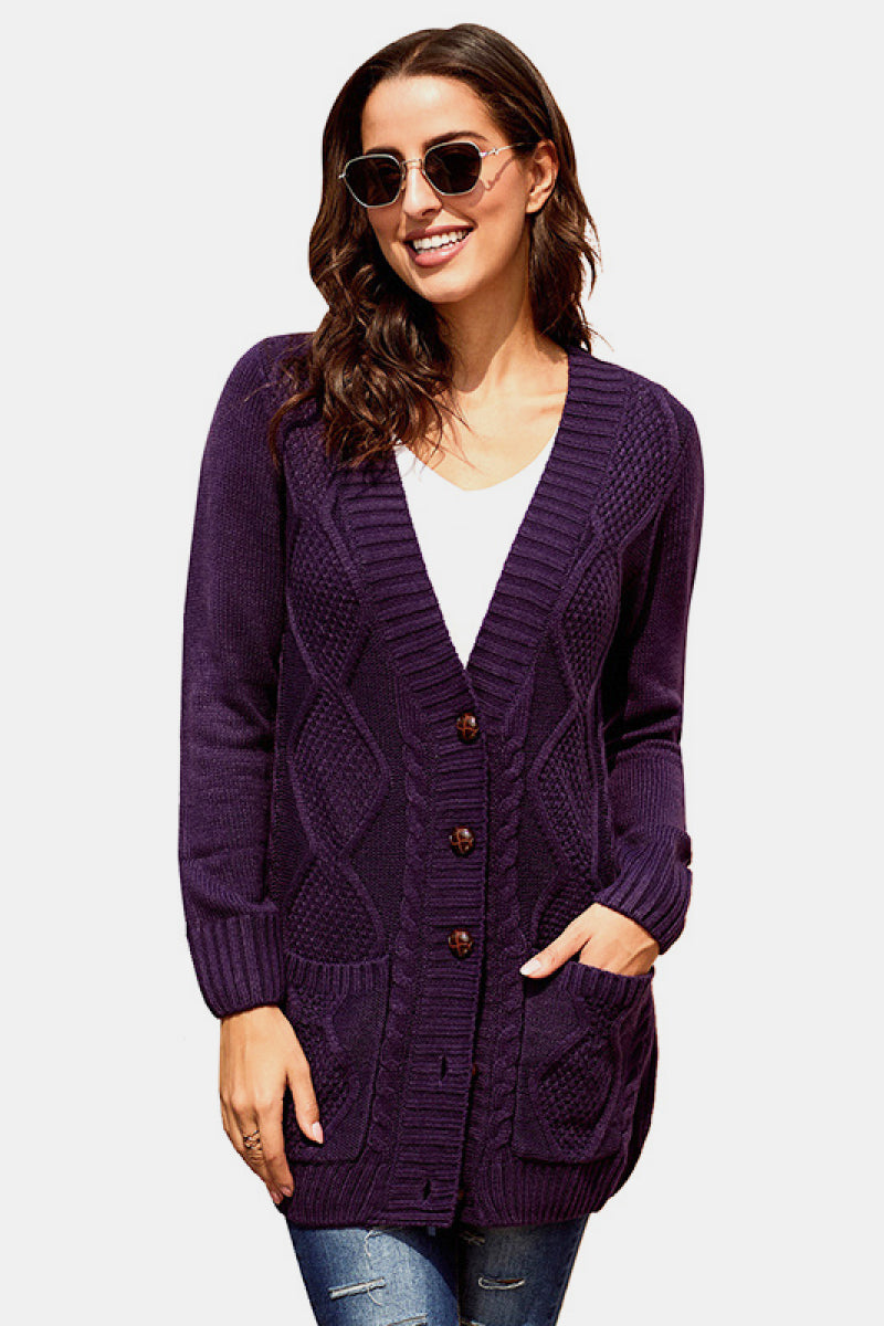 Button Pocket Cable Knit Cardigan