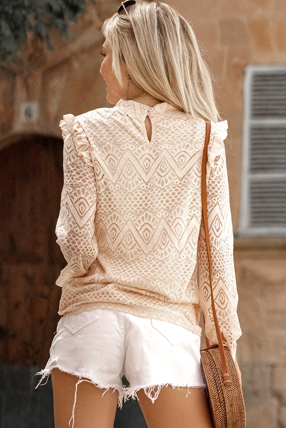 Ruffled Lace Mock Neck Blouse