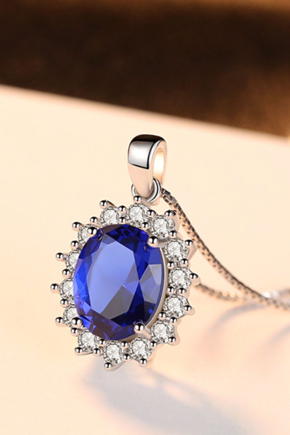 Synthetic Sapphire Pendant 925 Sterling Silver Necklace