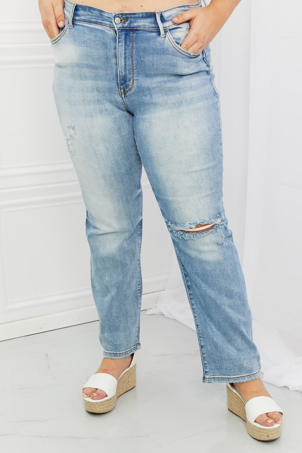 Judy Blue Natalie Full Size Distressed Straight Leg Jeans