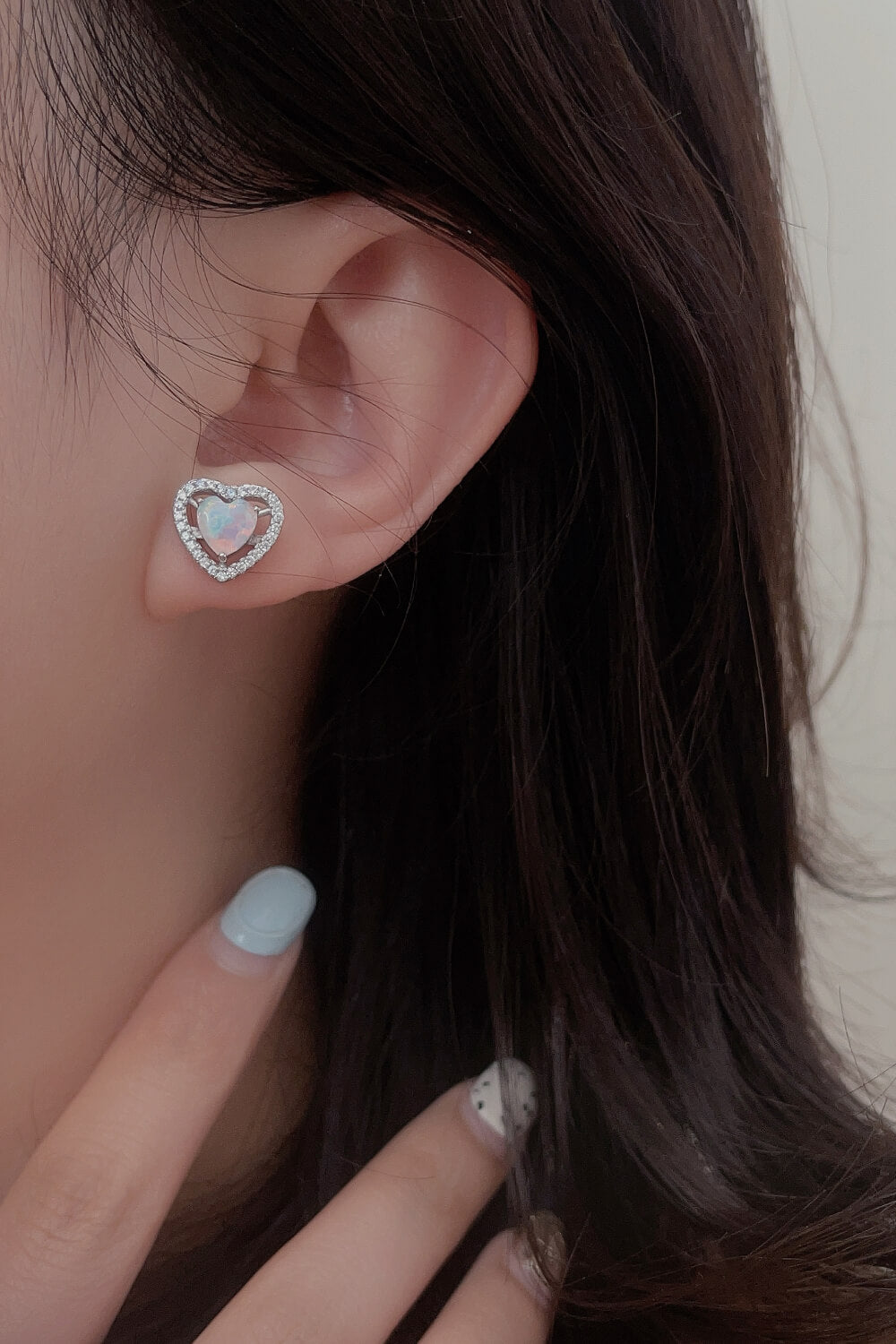 925 Sterling Silver Opal Heart Stud Earrings