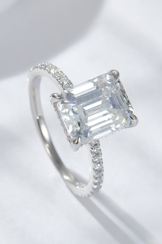 Emerald Cut 4 Carat Moissanite Side Stone Ring