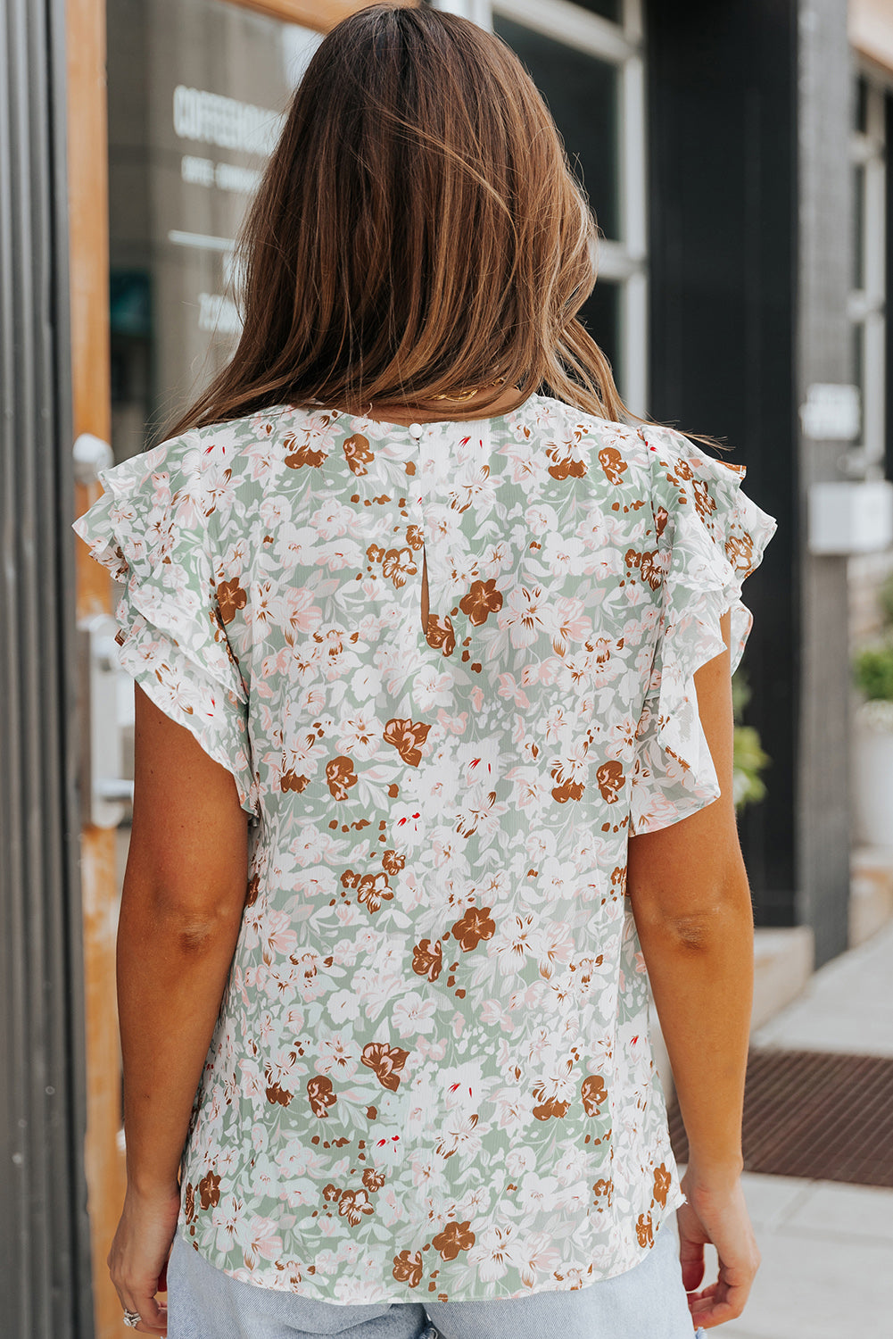 Floral Ruffled Flutter Sleeve Blouse