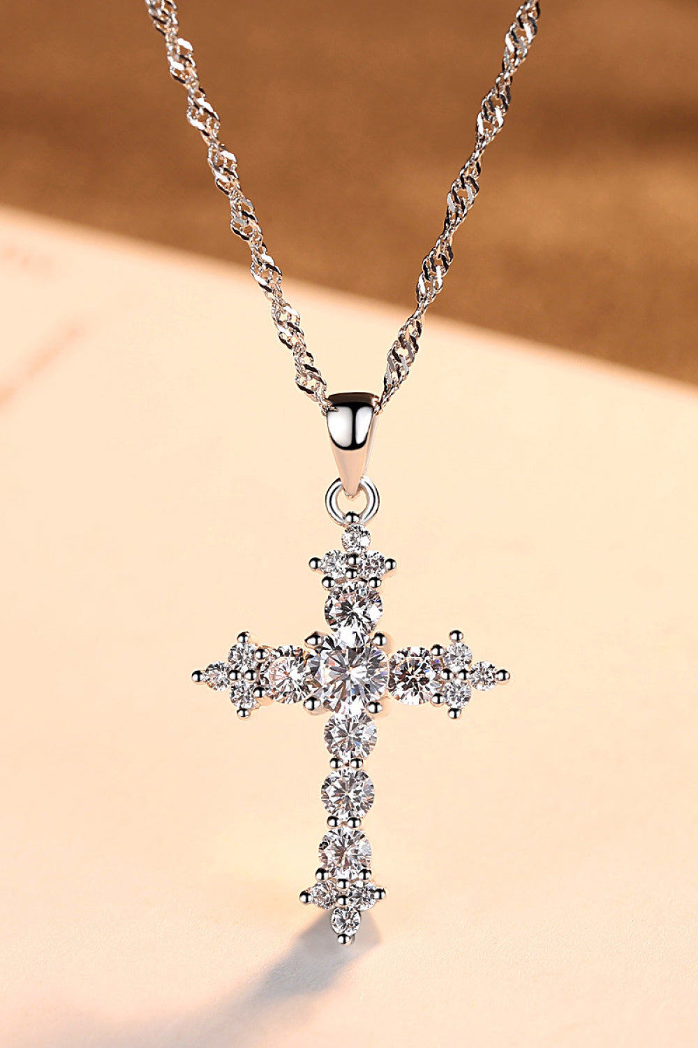 Zircon Cross Pendant 925 Sterling Silver Necklace