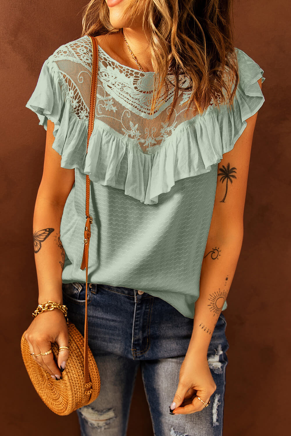 Lace Ruffled Short Sleeve T-Shirt