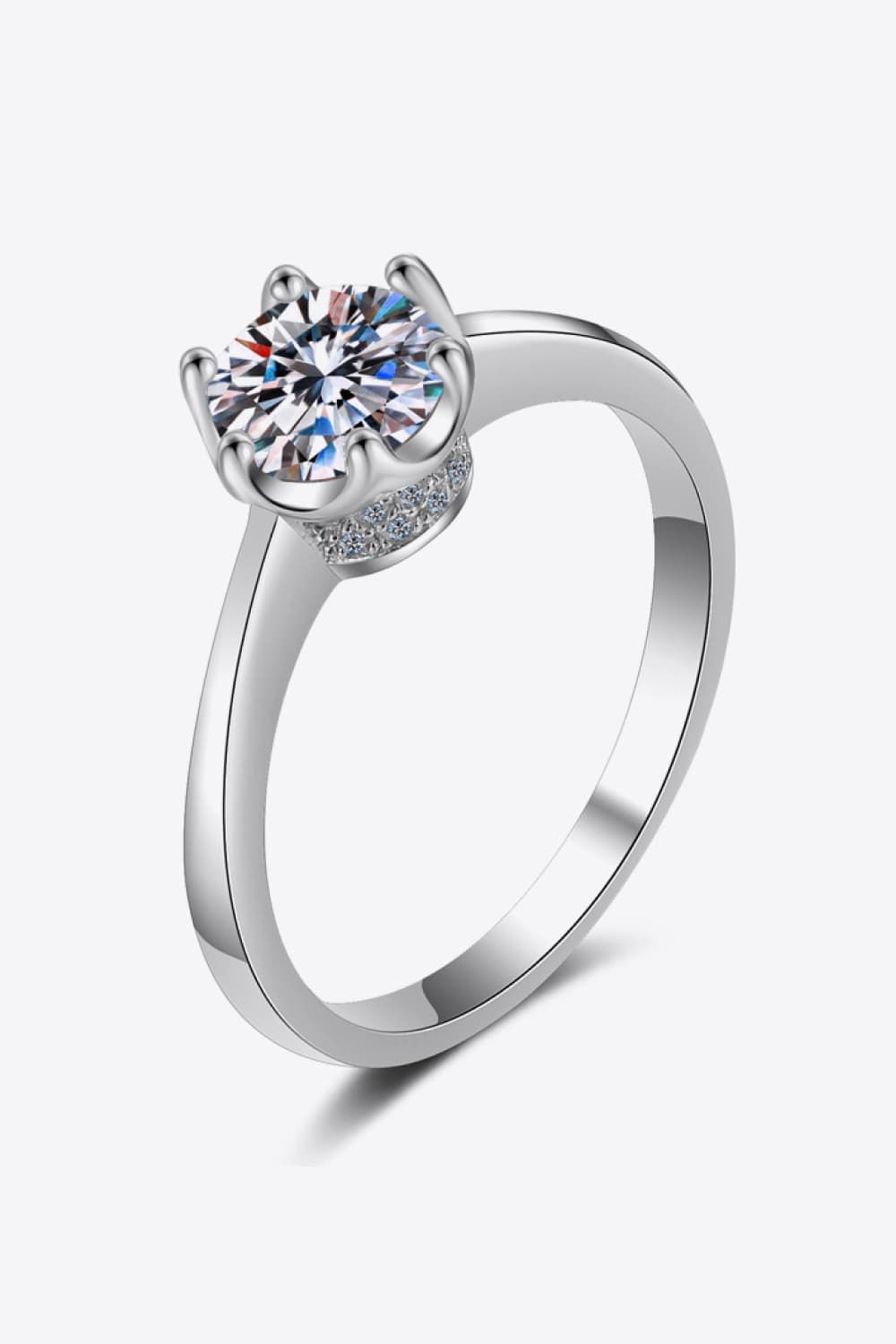 1 Carat Moissanite Rhodium-Plated Solitaire Ring