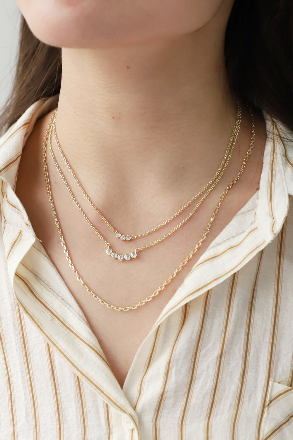 Zircon Chain-Link Necklace Three-Piece Set