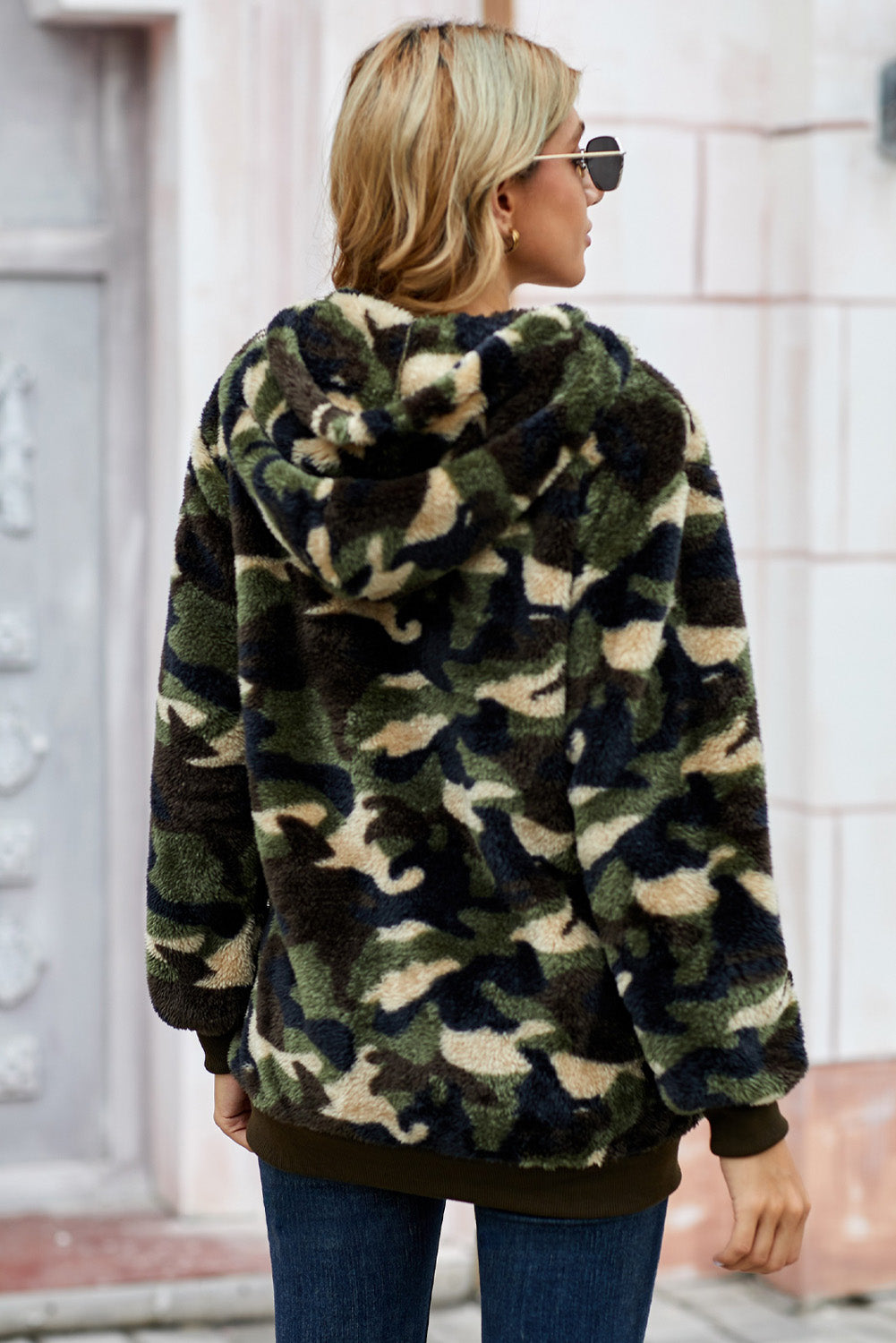 Camouflage Half Zip Fuzzy Hoodie