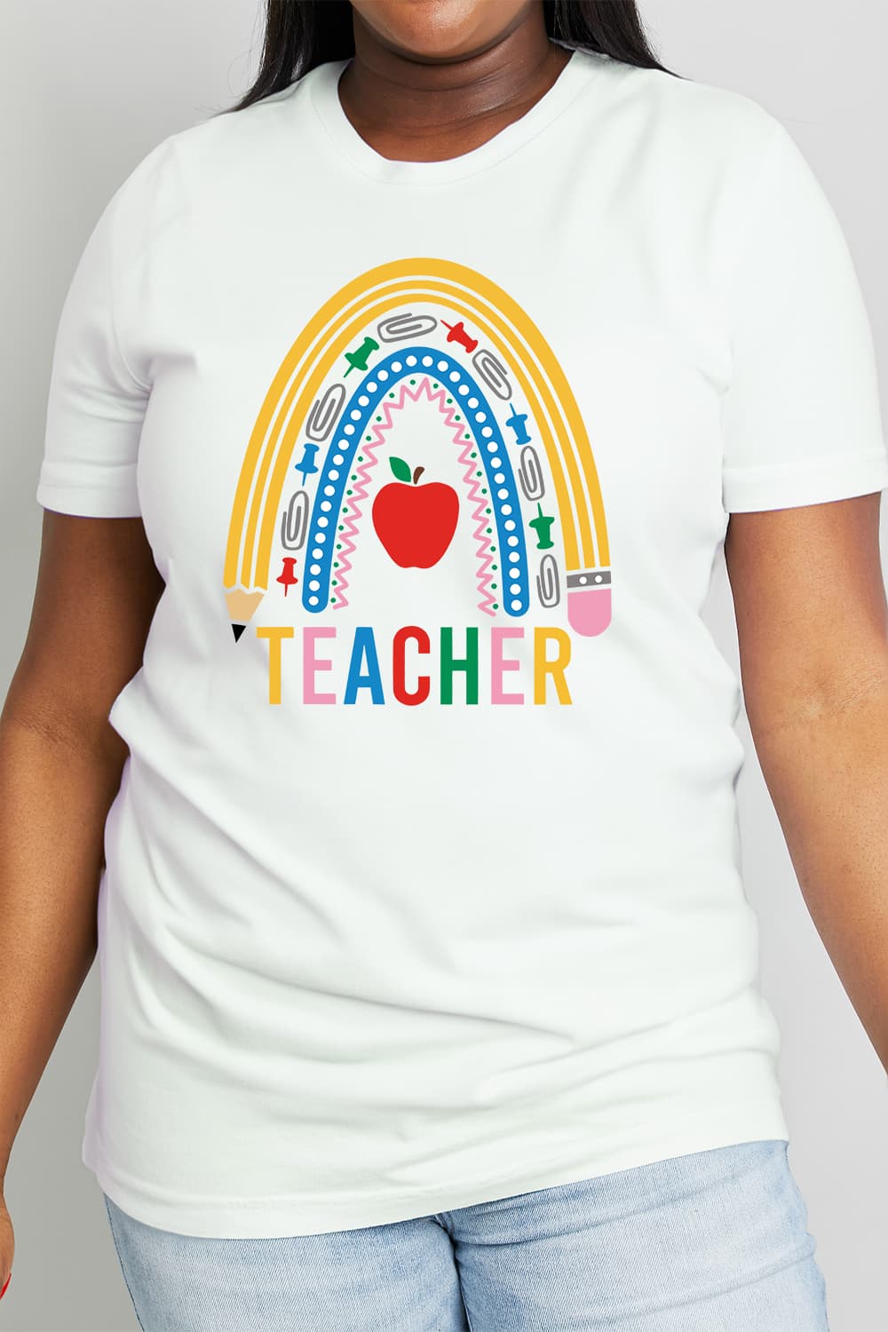 Simply Love Full Size TEACHER Rainbow Graphic Cotton Tee