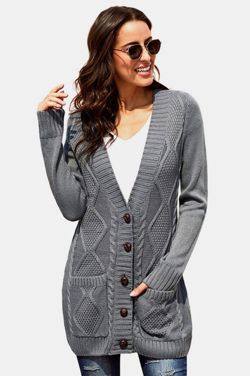 Button Pocket Cable Knit Cardigan