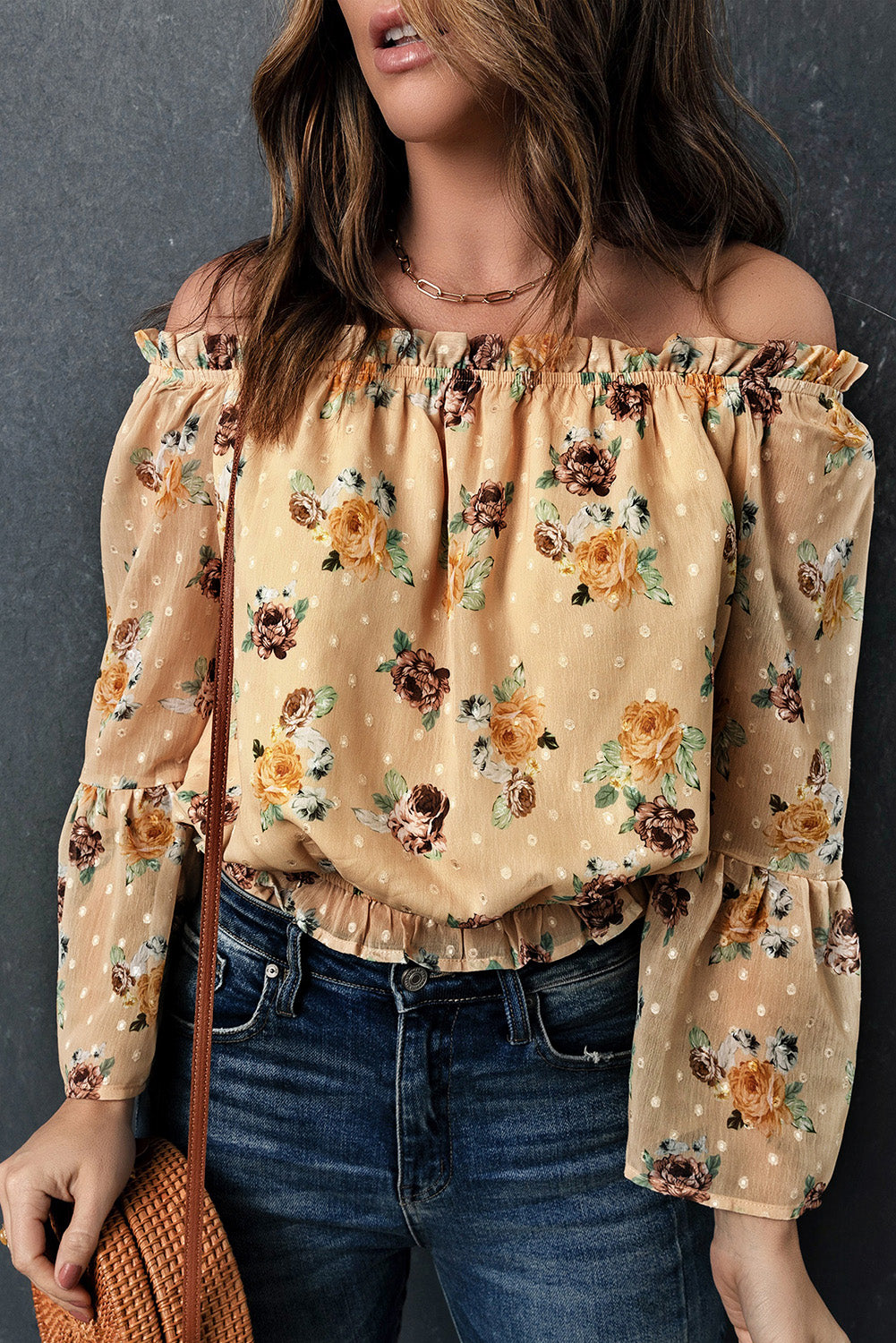 Floral Off-Shoulder Ruffle Hem Top