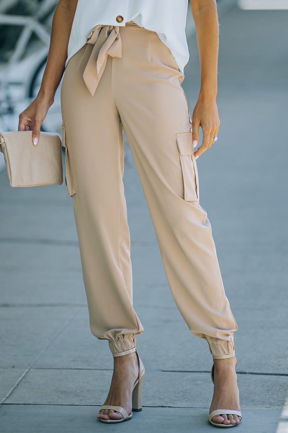 Tied High Waist Cargo Joggers