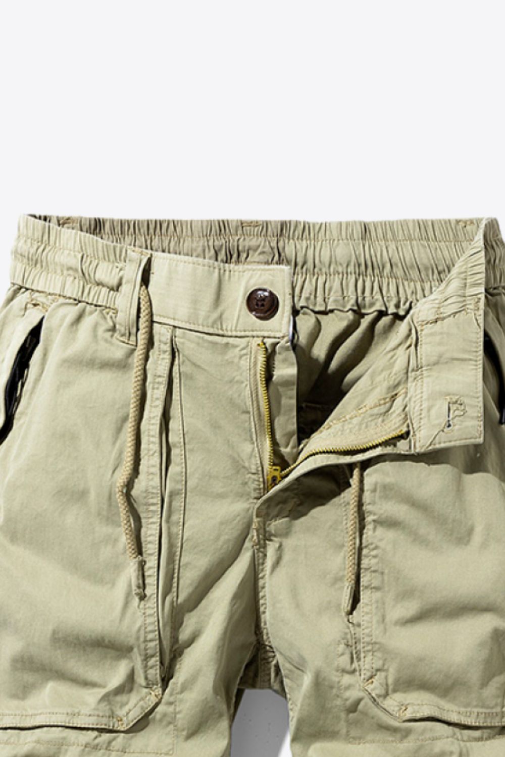 Drawstring Waist Button and Zipper Closure Cargo Shorts