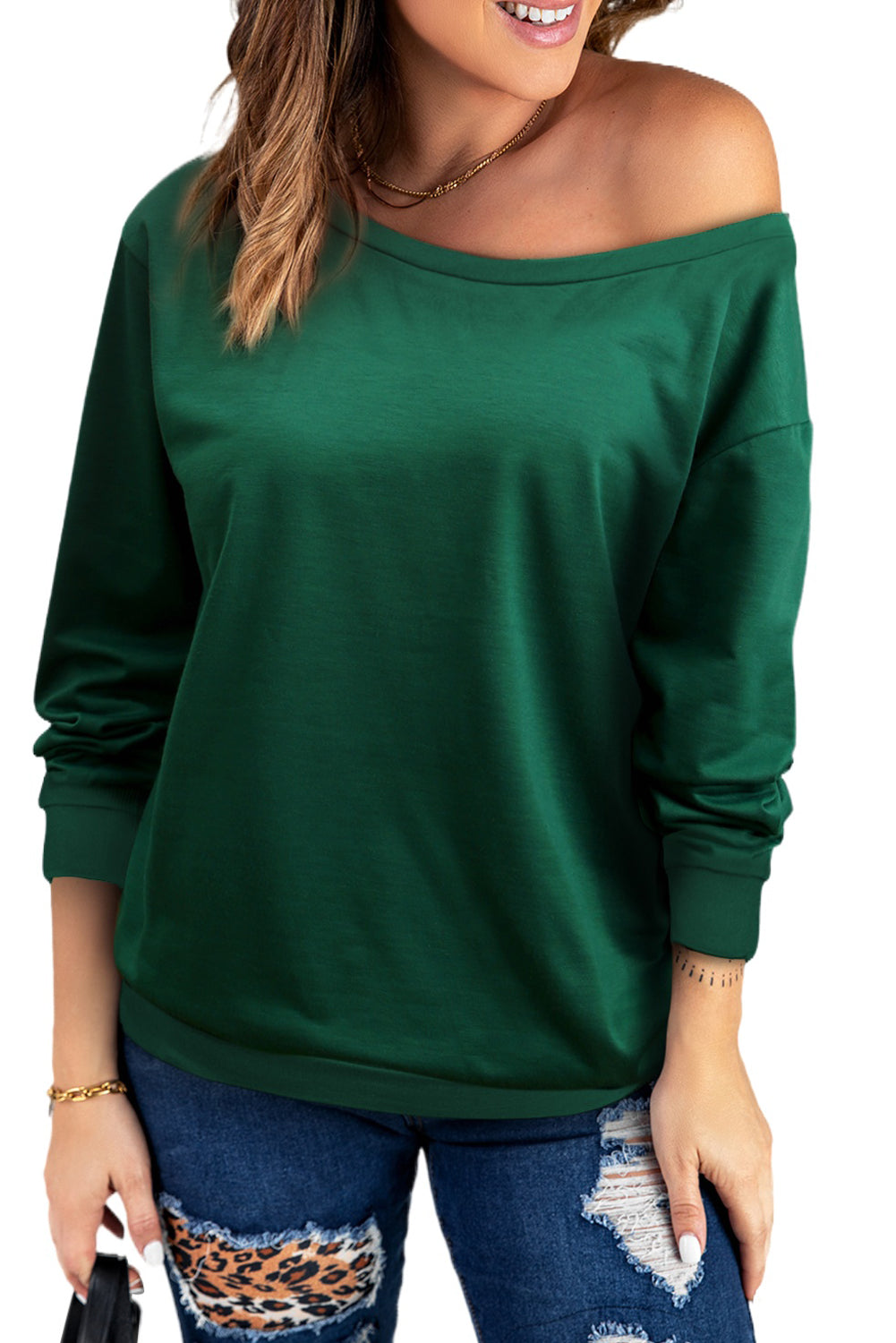 Boat Neck Long Sleeve Sweatshirt