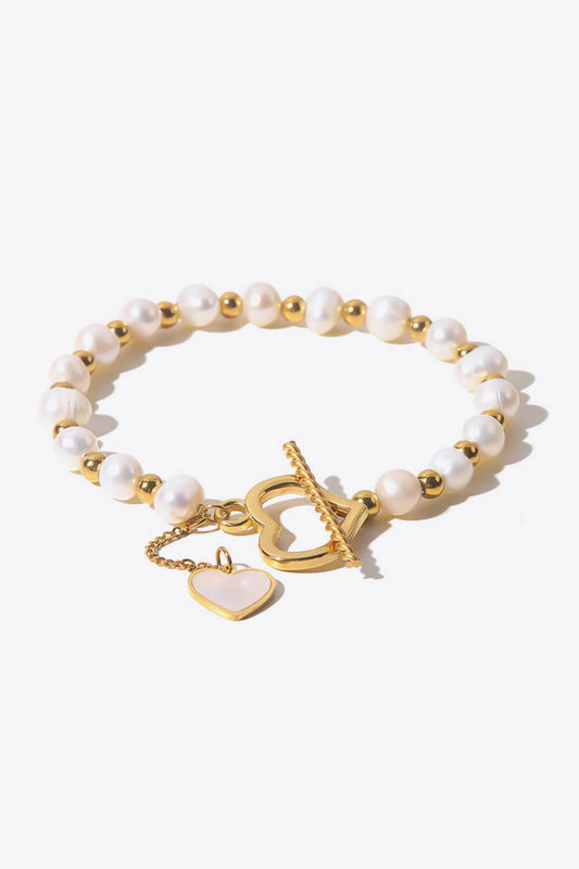 Freshwater Pearl Heart Charm Bracelet