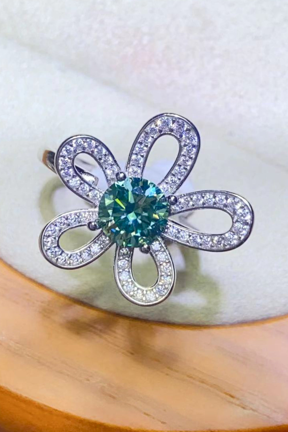 1 Carat Moissanite Flower Shape Open Ring