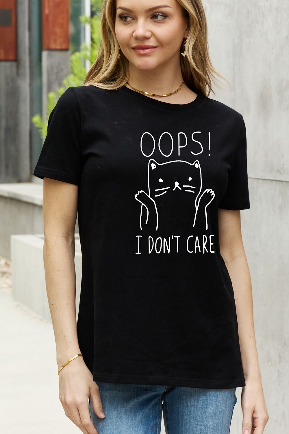 Simply Love Full Size OOPS I DON’T CARE Graphic Cotton Tee