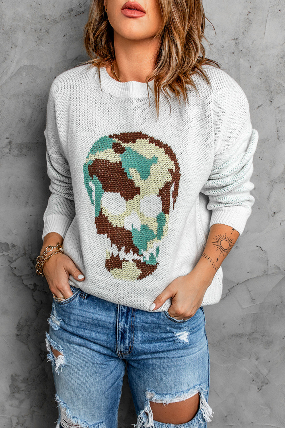 Skull Graphic Drop Shoulder Sweater