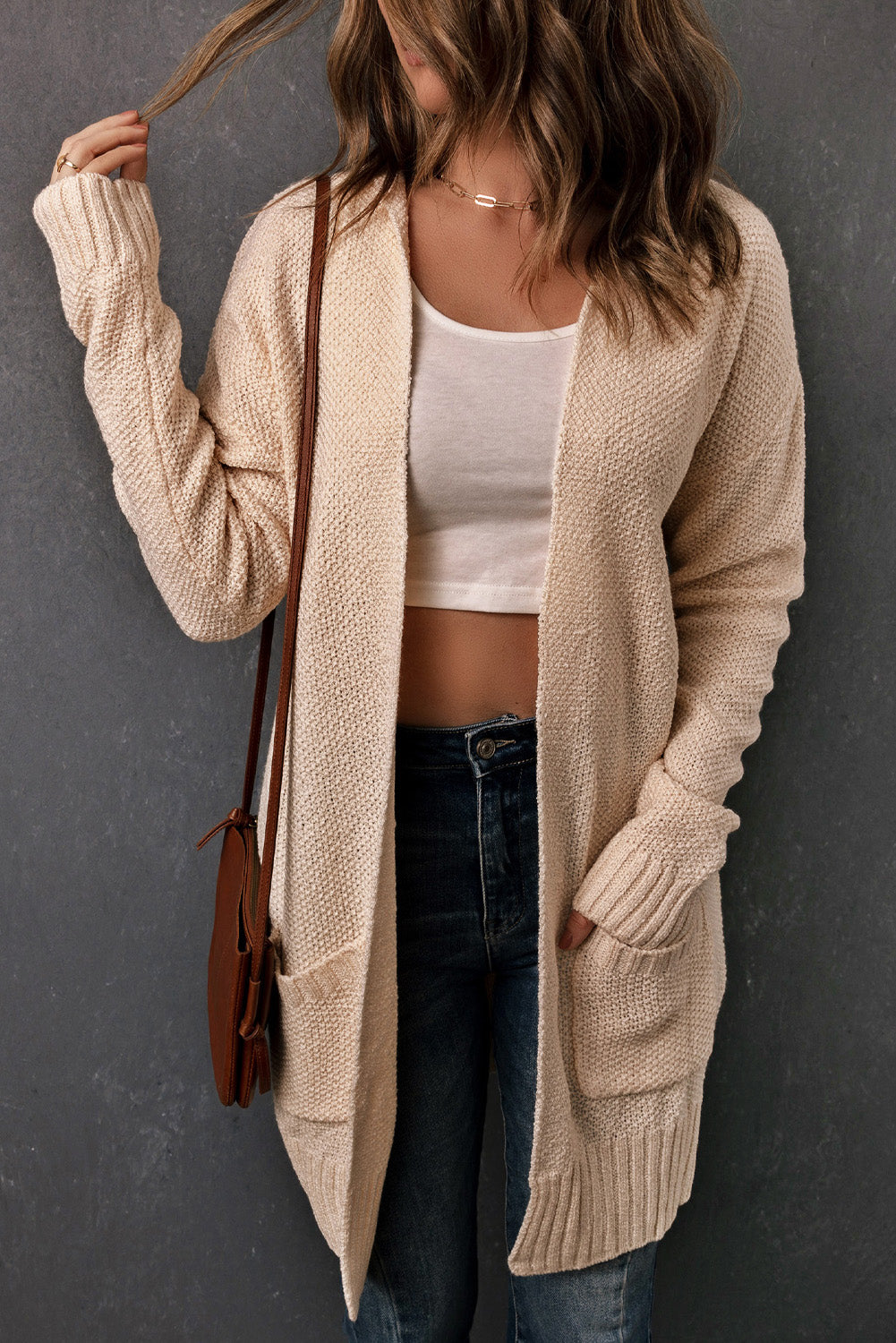 Open Front Hooded Cardigan with Pockets