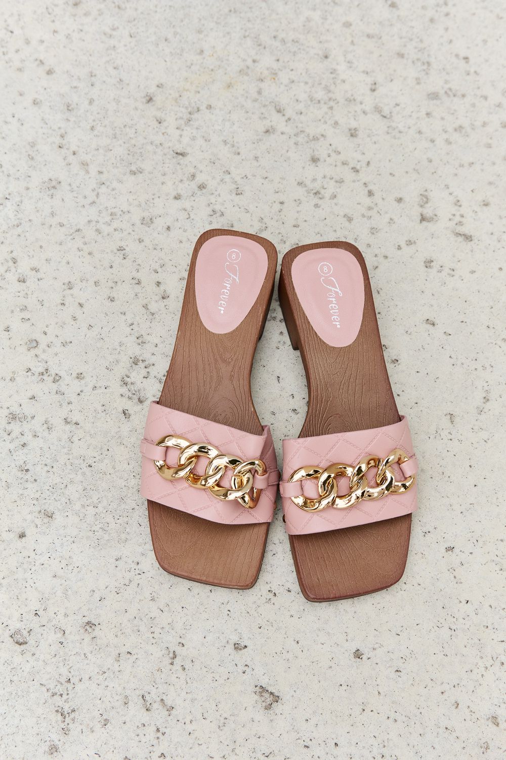 Forever Link Square Toe Chain Detail Clog Sandal in Blush