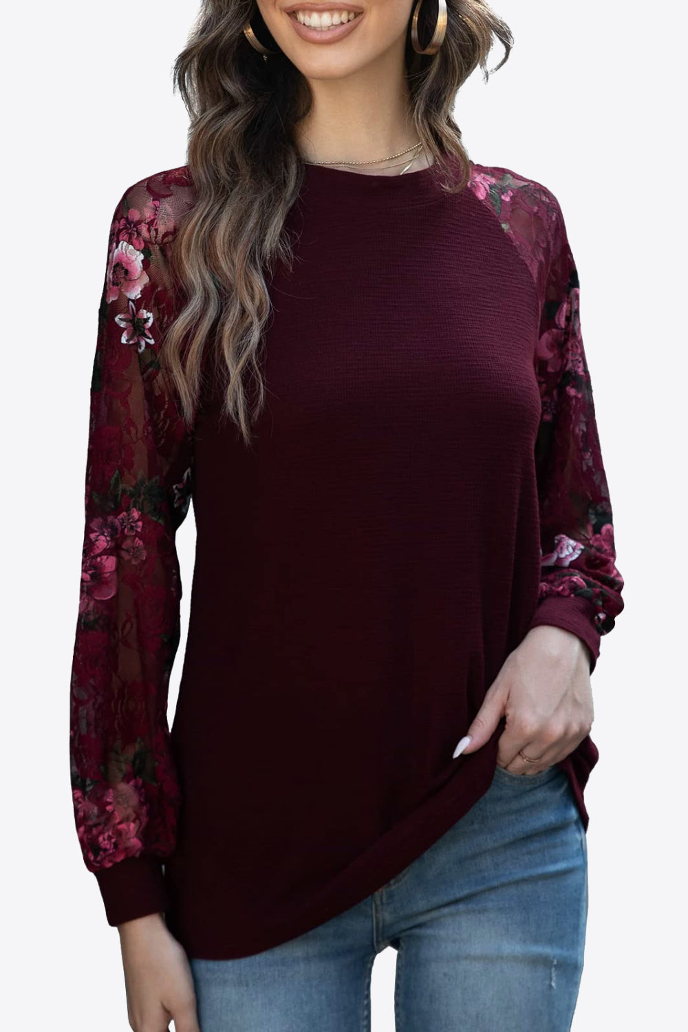 Long Raglan Sleeve Round Neck Tee