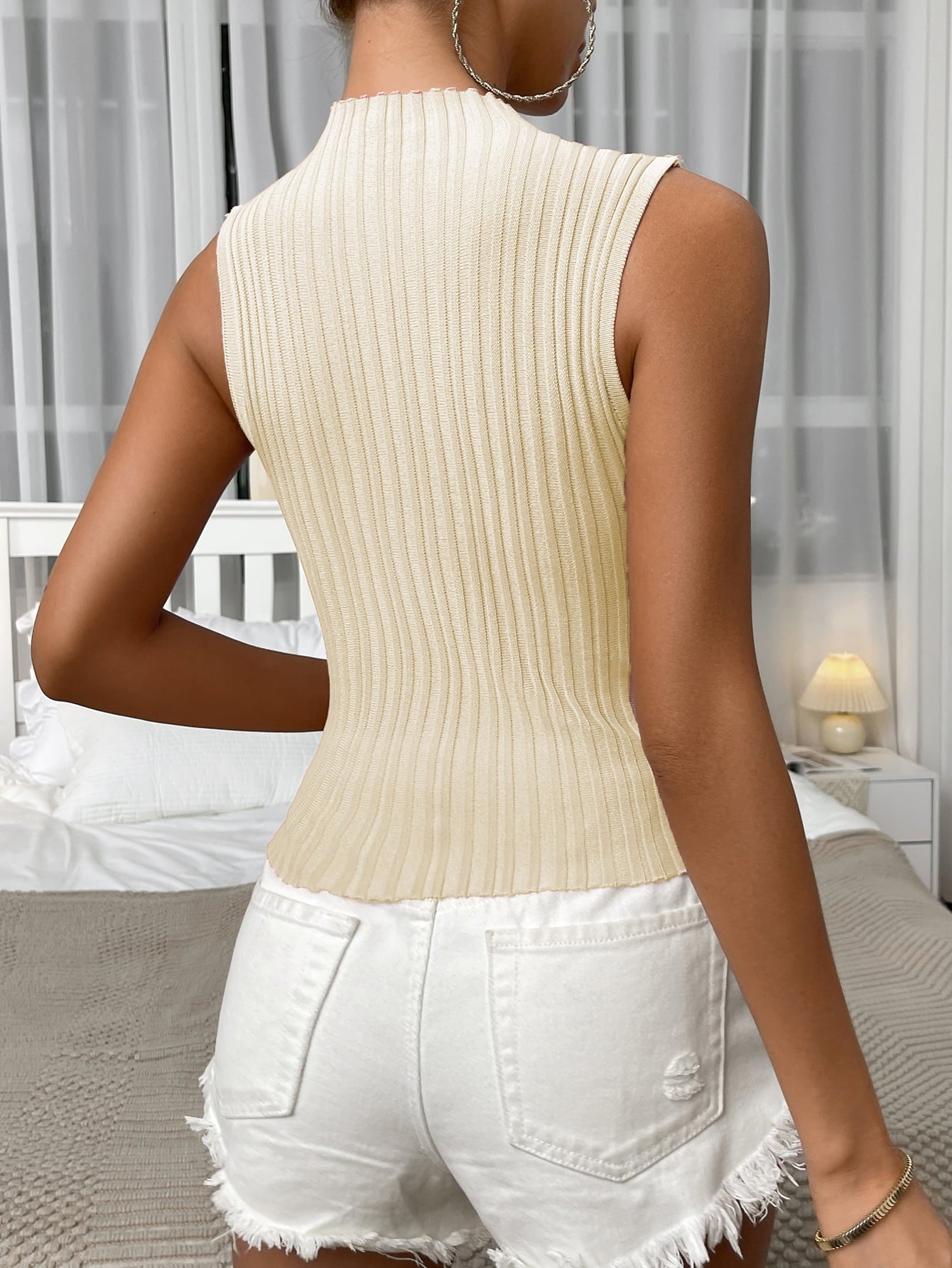 Mock Neck Ribbed Knit Tank