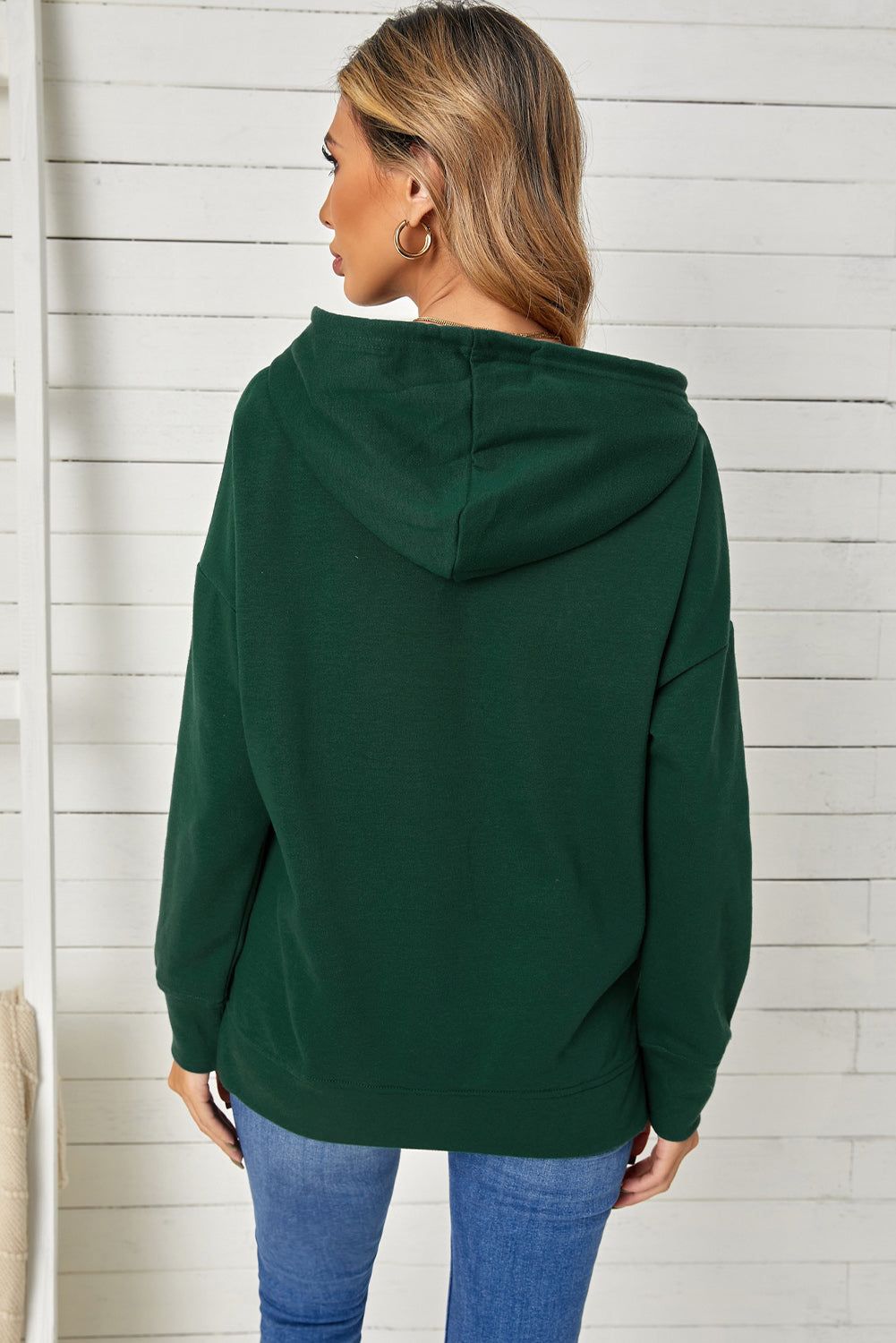 Drop Shoulder Hoodie with Slit