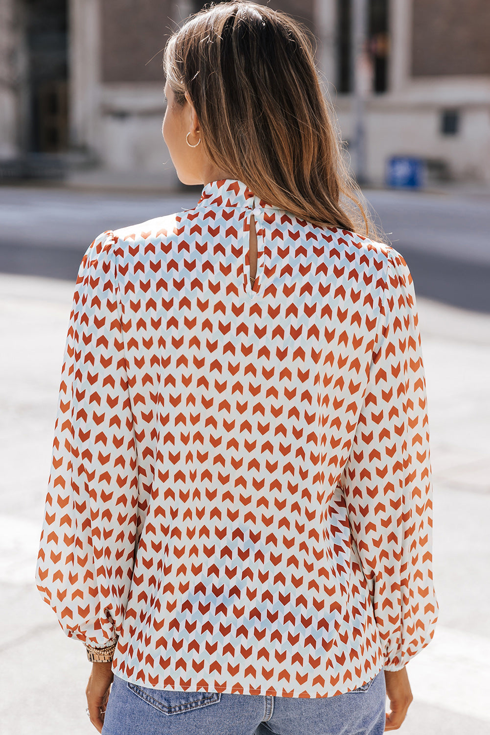 Printed Tie Neck Long Sleeve Blouse