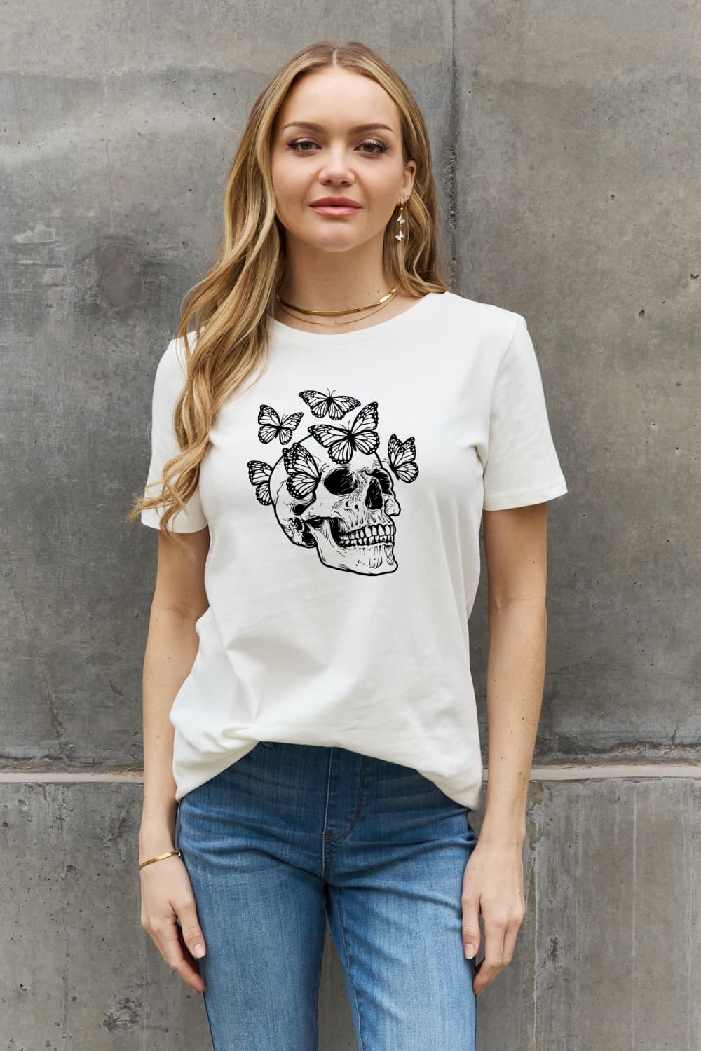 Simply Love Full Size Butterfly Skull Graphic Cotton Tee