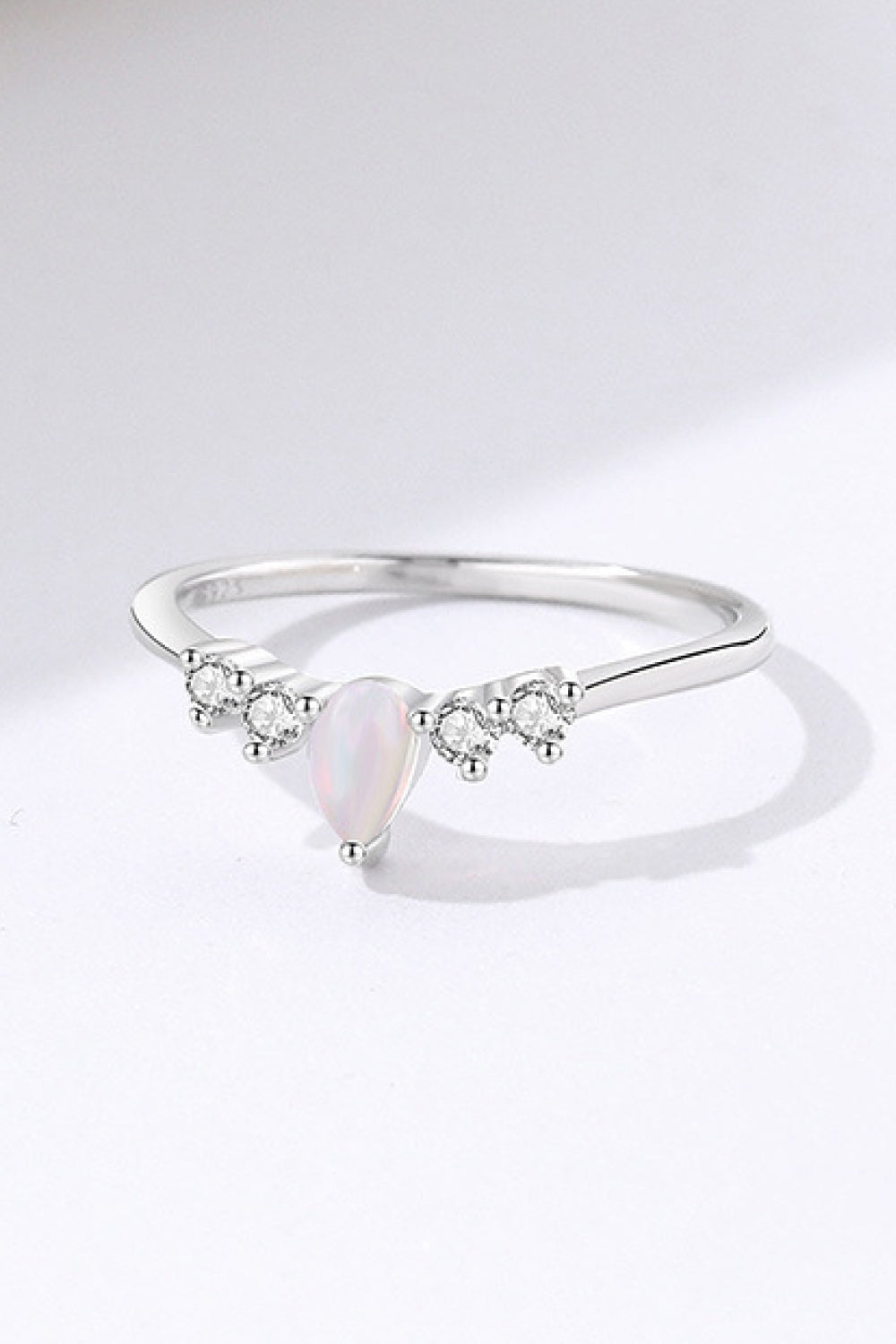 Pear Shape Opal Inlaid Zircon Ring