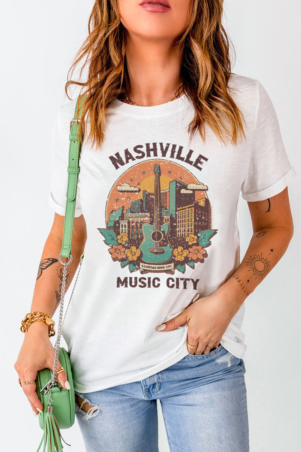 NASHVILLE MUSIC CITY Graphic Round Neck Tee