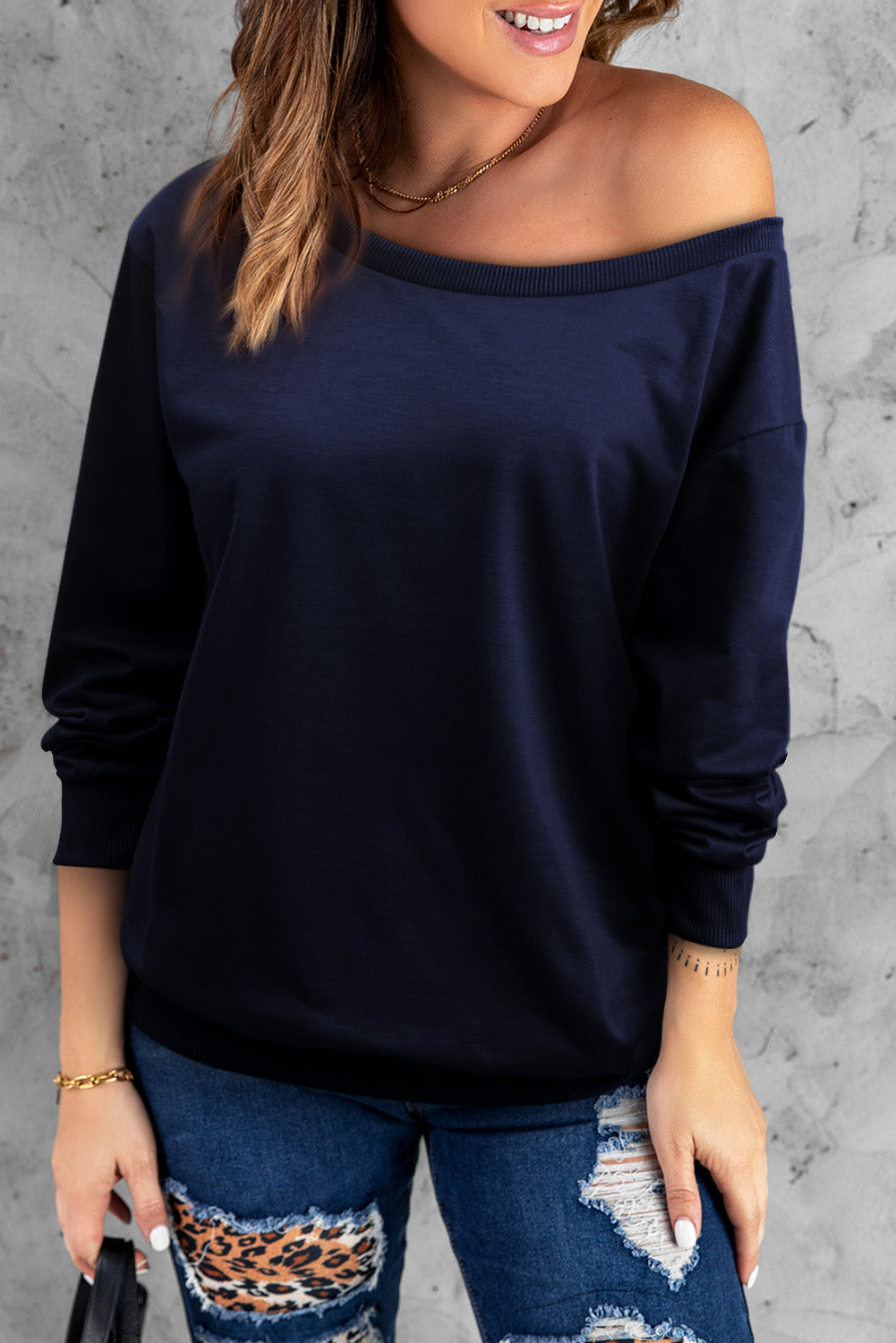 Boat Neck Long Sleeve Sweatshirt