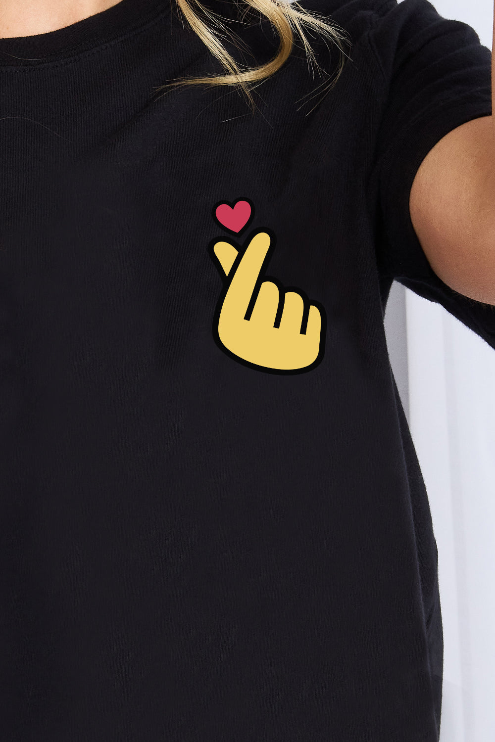 Simply Love Finger Heart Emoji Graphic Cotton T-Shirt