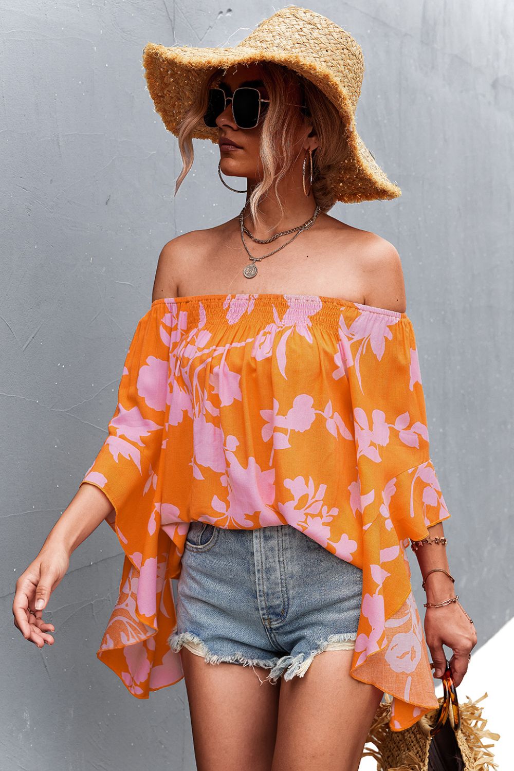 Floral Bell Sleeve Off-Shoulder Blouse