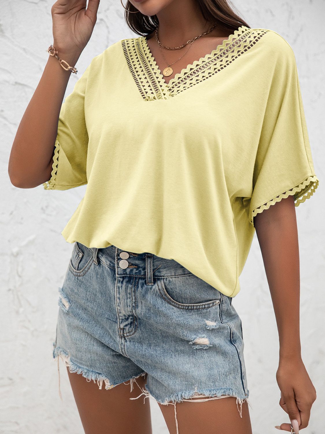 V-Neck Short Sleeve Blouse