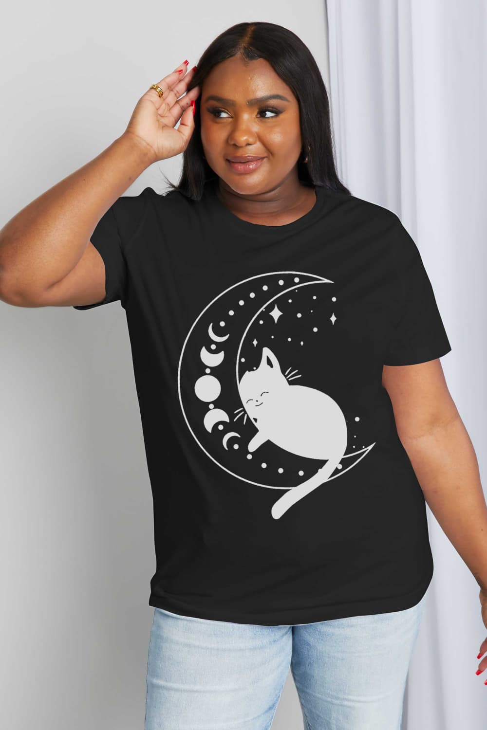 Simply Love Full Size Cat Moon Graphic Cotton Tee