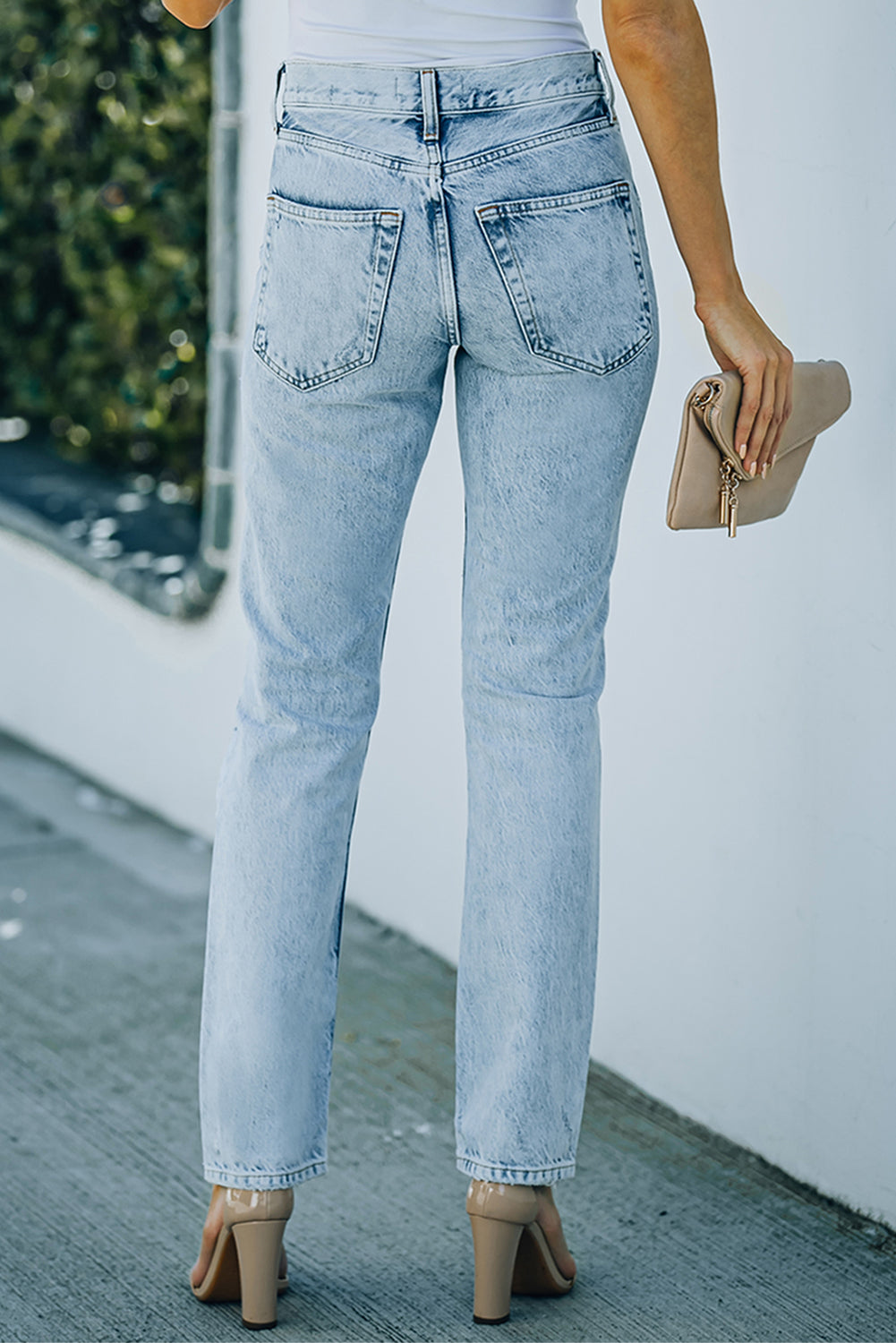 Acid Wash Distressed Jeans with Pockets