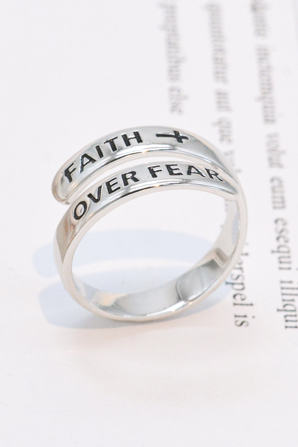 925 Sterling Silver FAITH OVER FEAR Bypass Ring