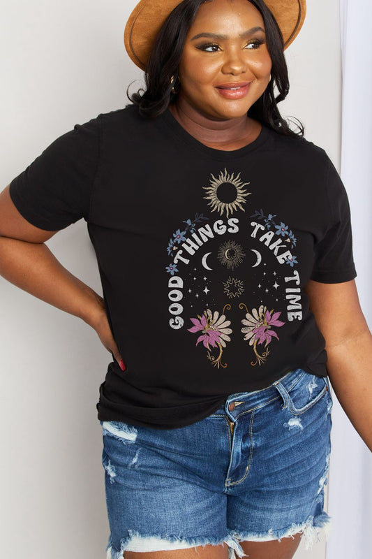 Simply Love Full Size GOOD THINGS TAKE TIME Graphic Cotton Tee