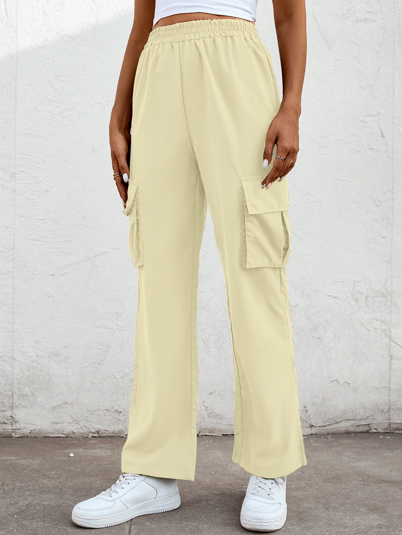 Elastic Waist Straight Leg Cargo Pants