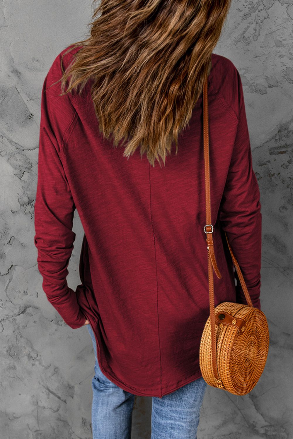 Thumbhole Long Sleeve Round Neck Top