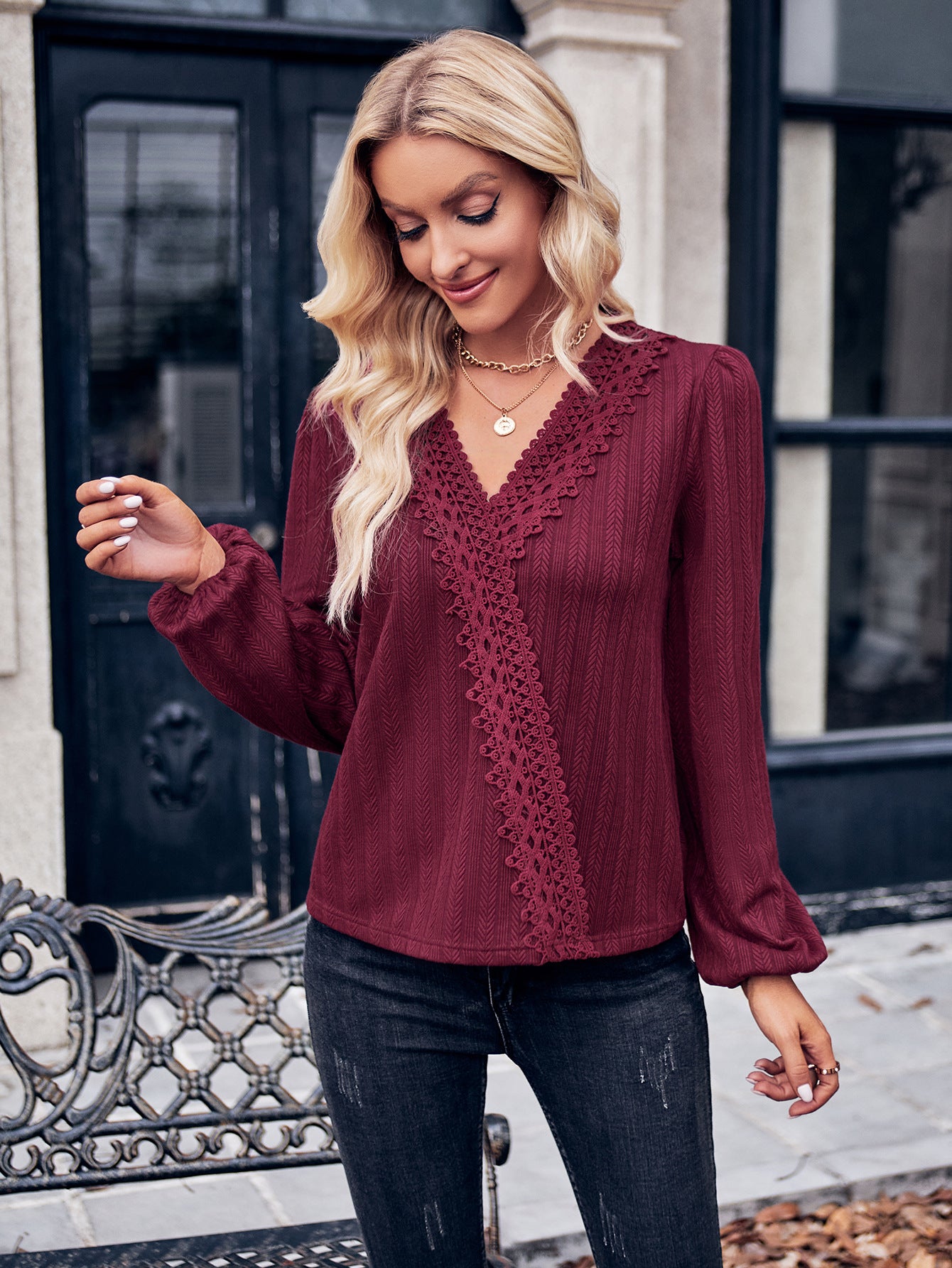 Puff Sleeve Surplice Neck Blouse