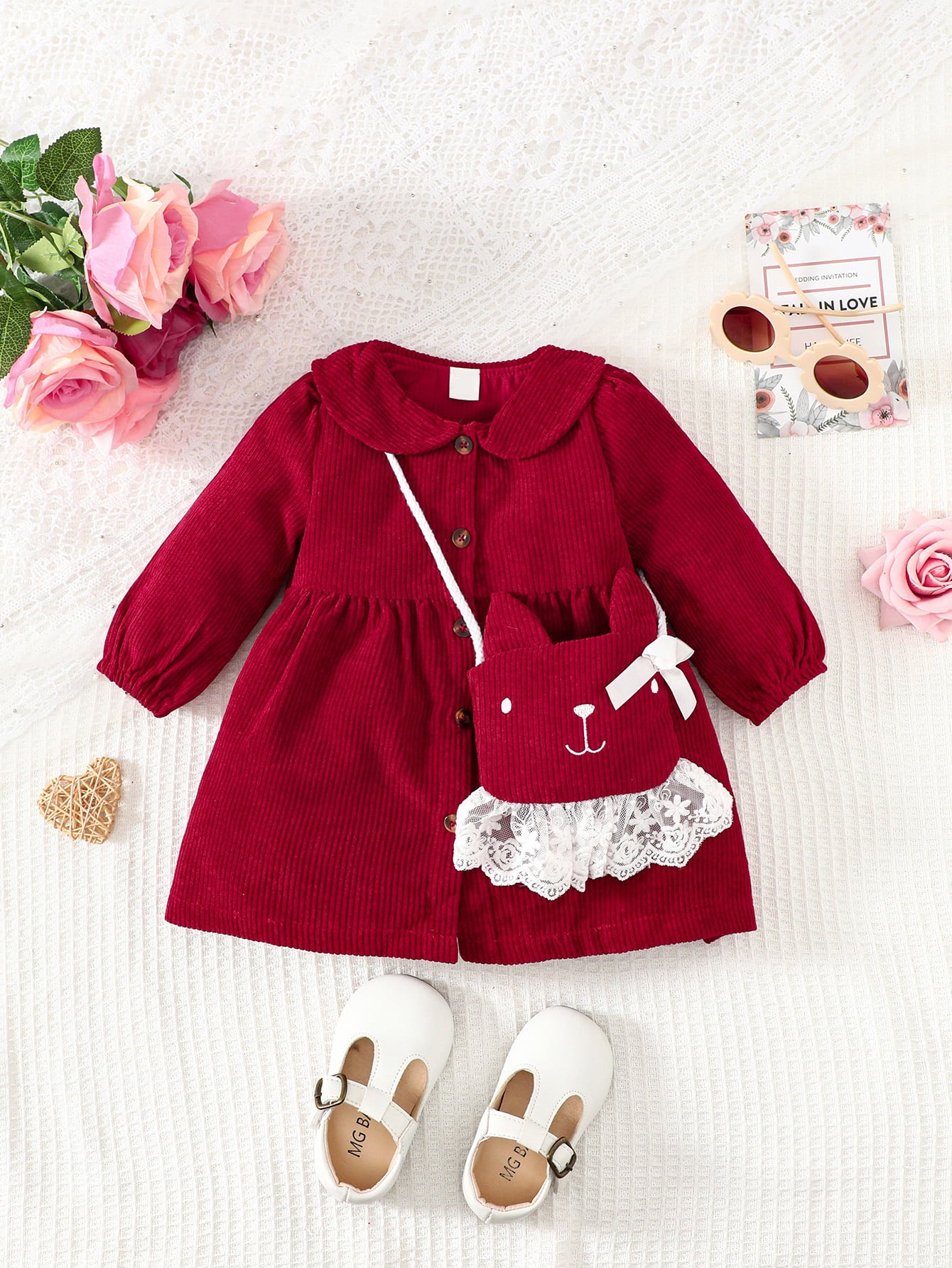 Peter Pan Collar Buttoned Long Sleeve Dress