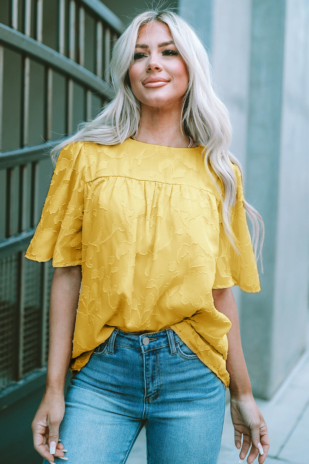 Round Neck Puff Sleeve Blouse